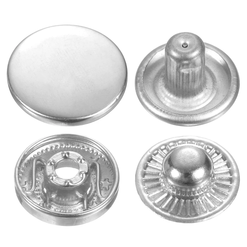 60Set Press-Stud Cap Button 15mm Metal Snap Fastener for Leathers, Silver