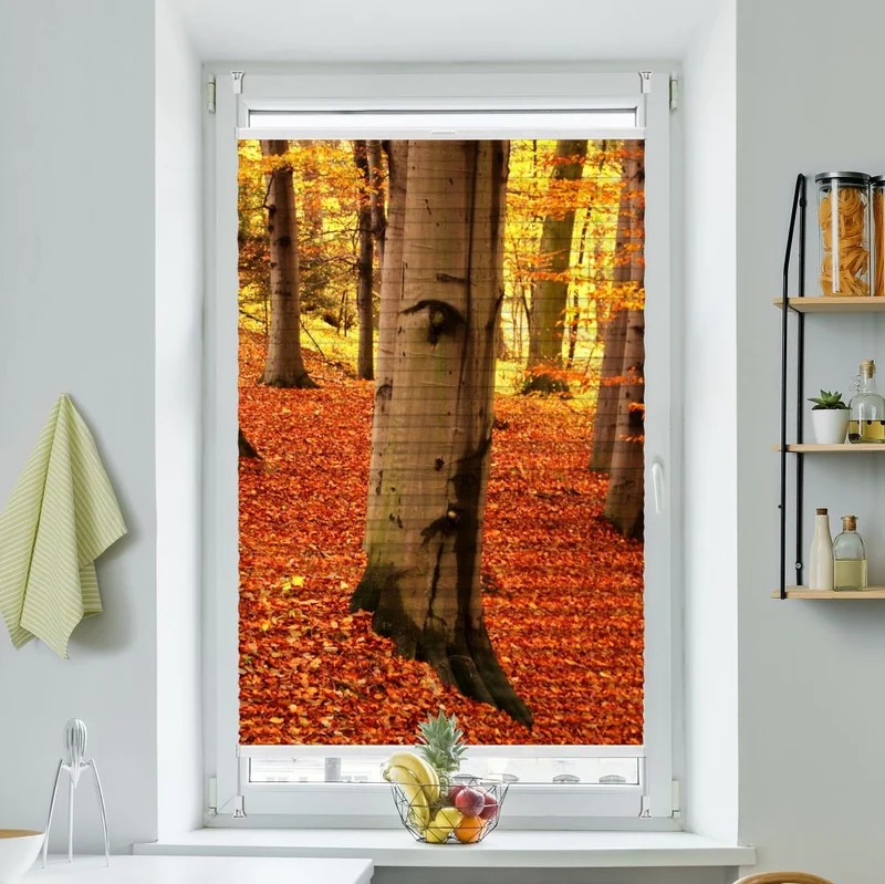 Wabenplissee Motiv 'Baum Im Herbst Mit Gesicht'