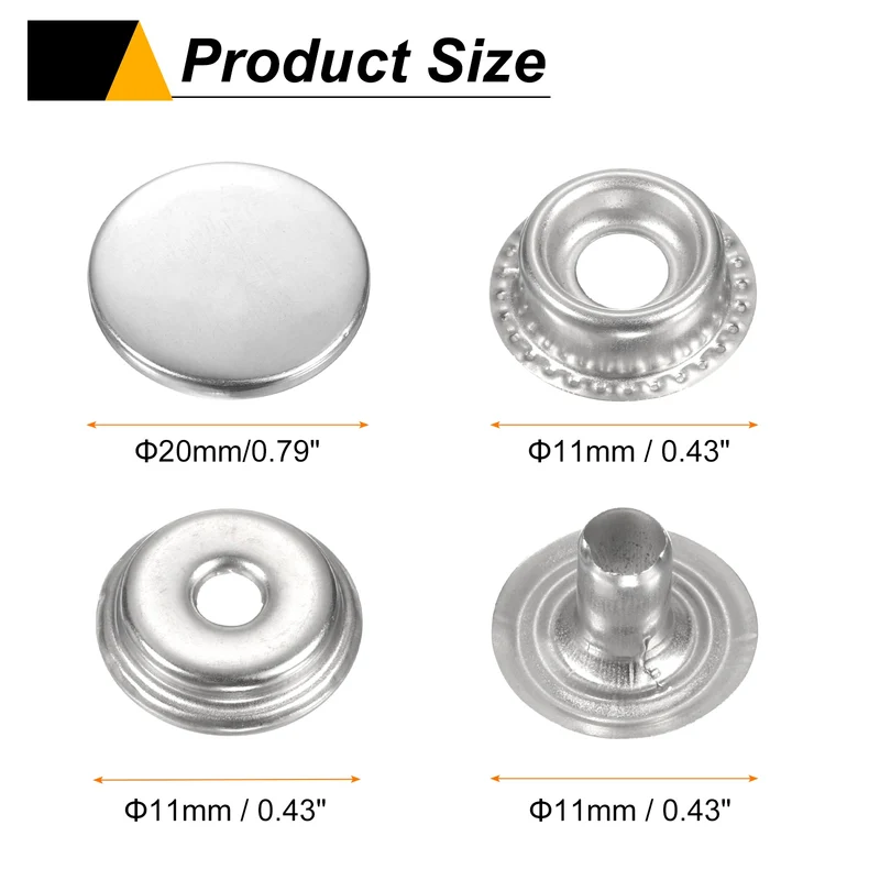 30Set Press-Stud Cap Button 20mm Metal Snap Fastener for Clothes DIY, Silver