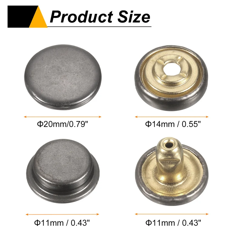30Set Press-Stud Cap Button 20mm Metal Snap Fastener for Canvas, Gun