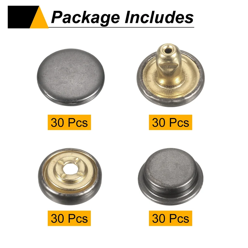 30Set Press-Stud Cap Button 17mm Metal Snap Fastener for Clothes DIY, Gun