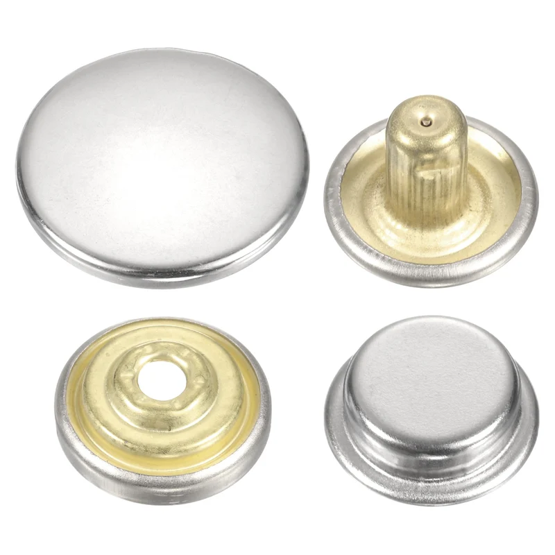 30Set Press-Stud Cap Button 17mm Metal Snap Fastener for Clothes DIY, Silver