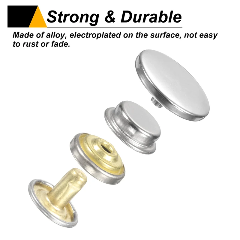 30Set Press-Stud Cap Button 17mm Metal Snap Fastener for Clothes DIY, Silver