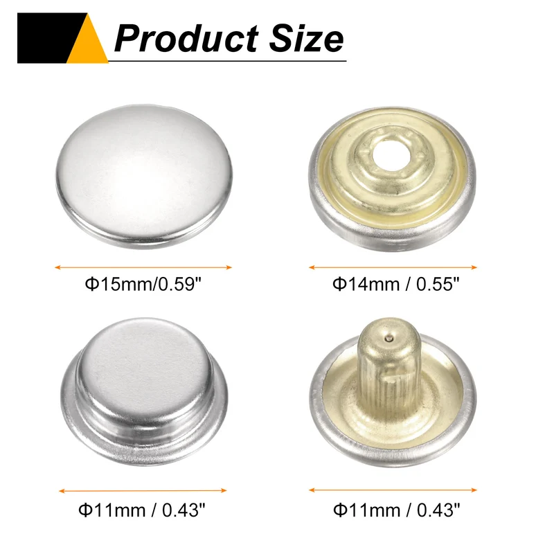 30Set Press-Stud Cap Button 15mm Metal Snap Fastener for Umbrellas, Silver