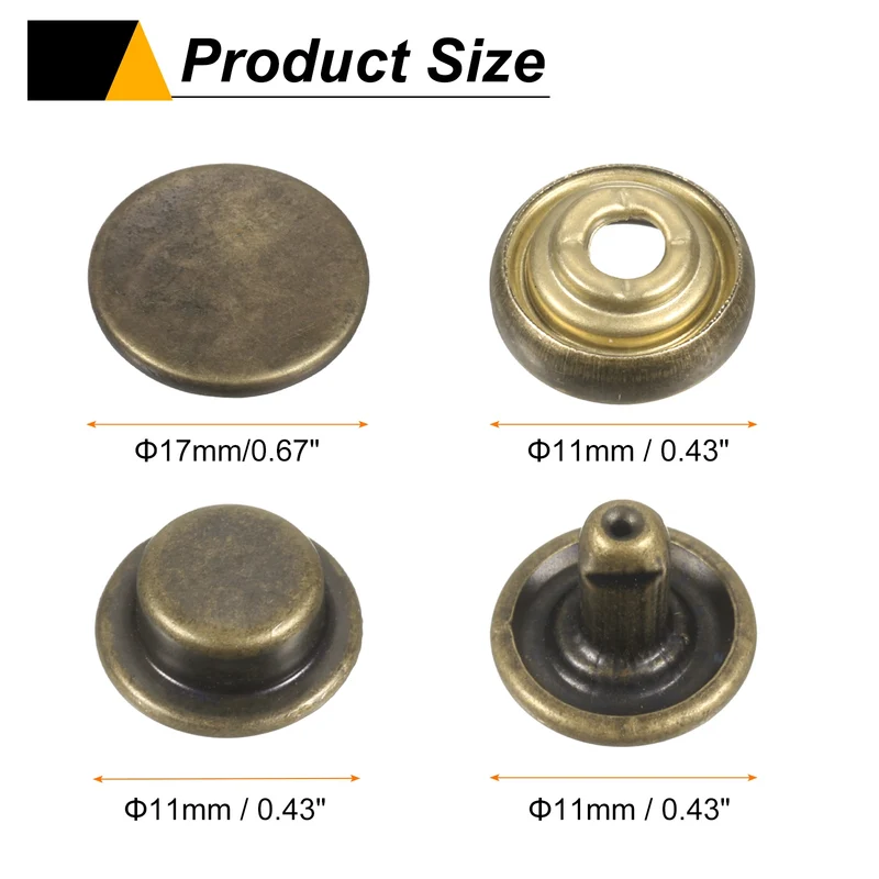 30Set Press-Stud Cap Button 17mm Metal Snap Fastener for Canvas, Bronze