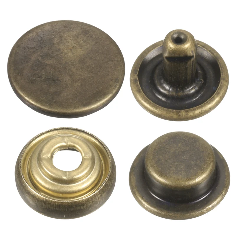 30Set Press-Stud Cap Button 15mm Metal Snap Fastener for Clothes DIY, Bronze