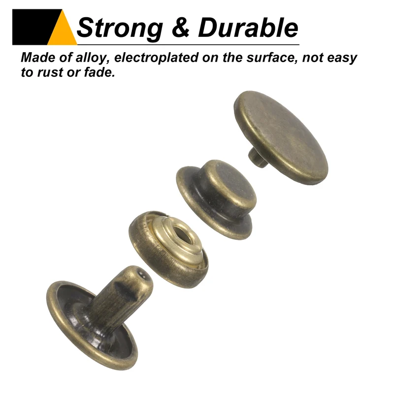 30Set Press-Stud Cap Button 15mm Metal Snap Fastener for Clothes DIY, Bronze
