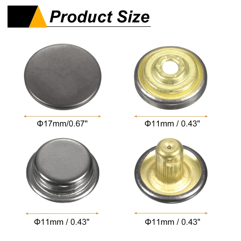 30Set Press-Stud Cap Button 17mm Metal Snap Fastener for Canvas, Gun