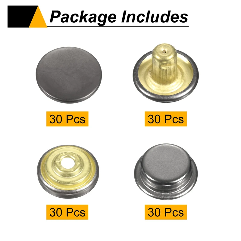 30Set Press-Stud Cap Button 17mm Metal Snap Fastener for Canvas, Gun
