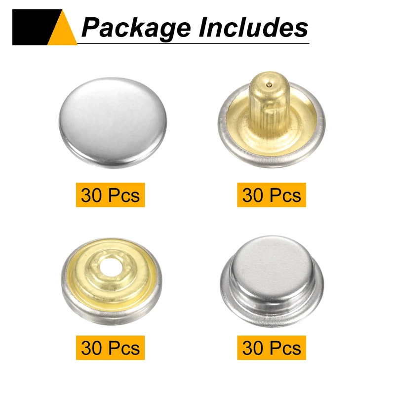 30Set Press-Stud Cap Button 12.5mm Metal Snap Fastener for Canvas, Silver