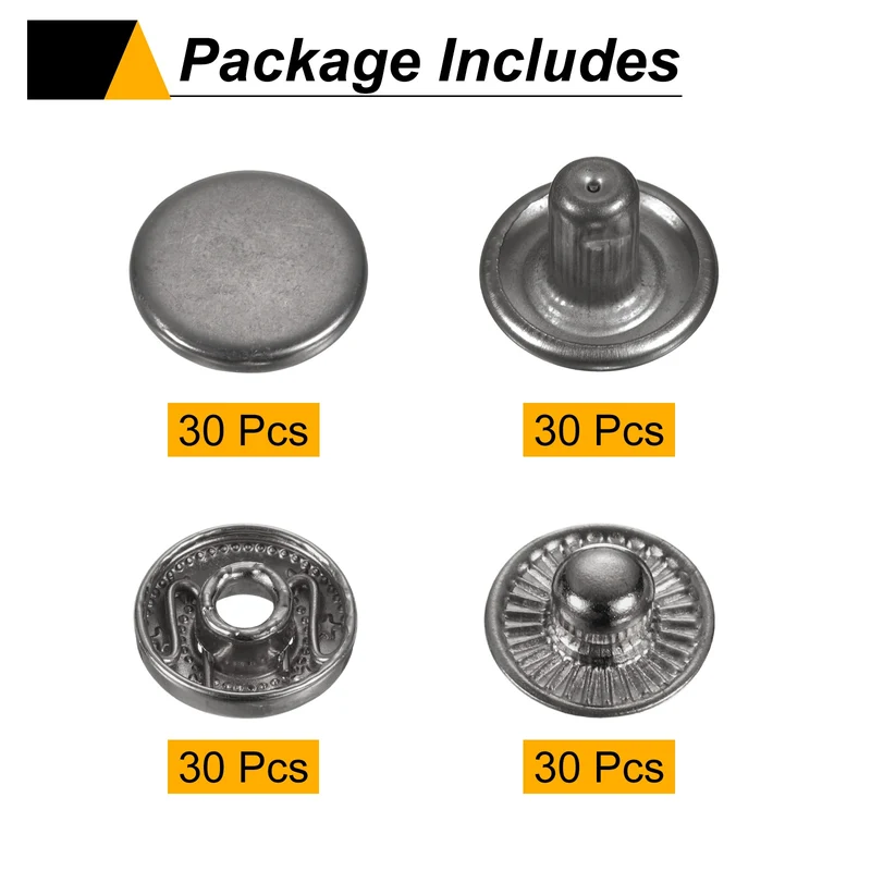 30Set Press-Stud Cap Button 12.5mm Metal Snap Fastener for Leathers, Gun