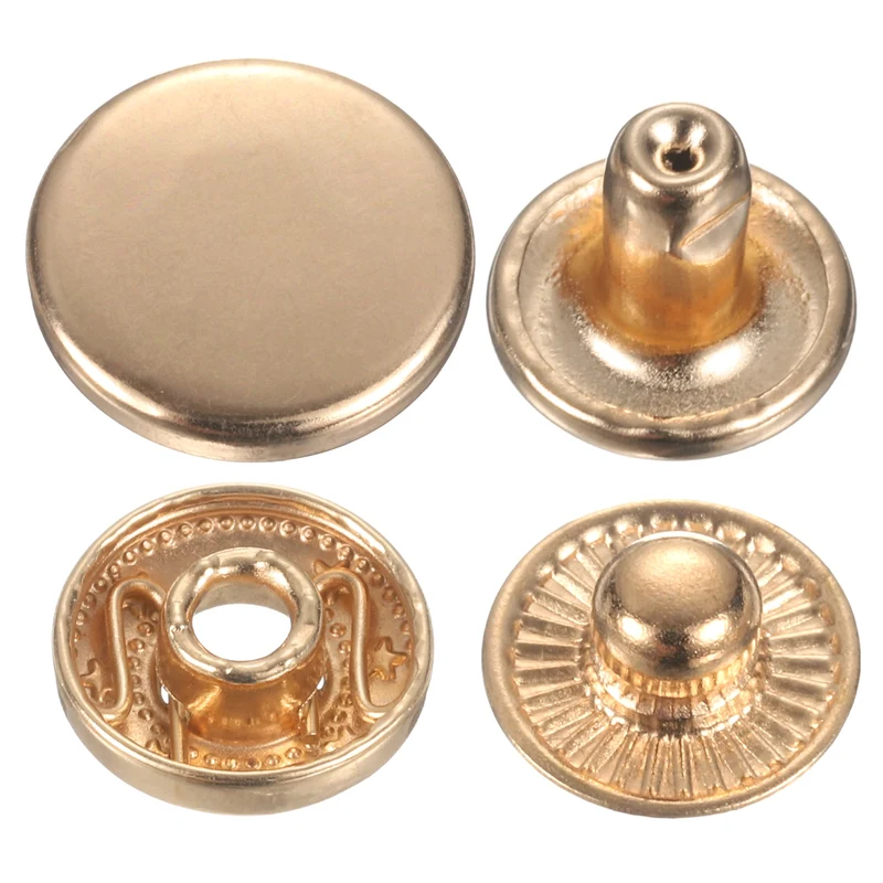 30Set Press-Stud Cap Button 15mm Metal Snap Fastener for Canvas, Gold