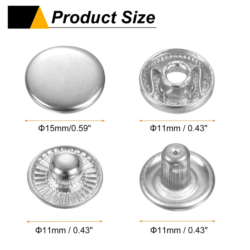 30Set Press-Stud Cap Button 15mm Metal Snap Fastener for Canvas, Silver