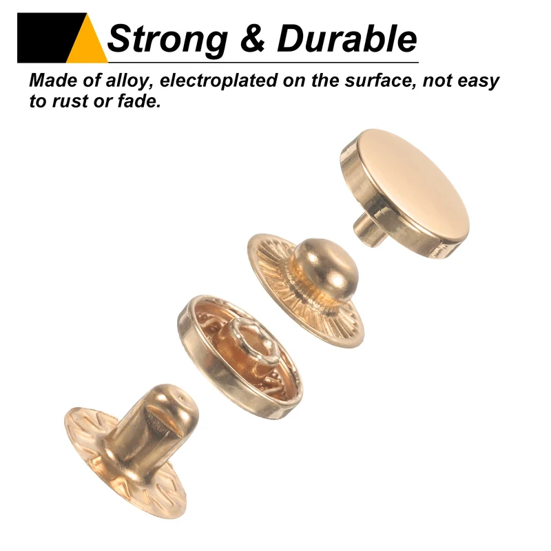 30Set Press-Stud Cap Button 10mm Metal Snap Fastener for Leathers, Gold