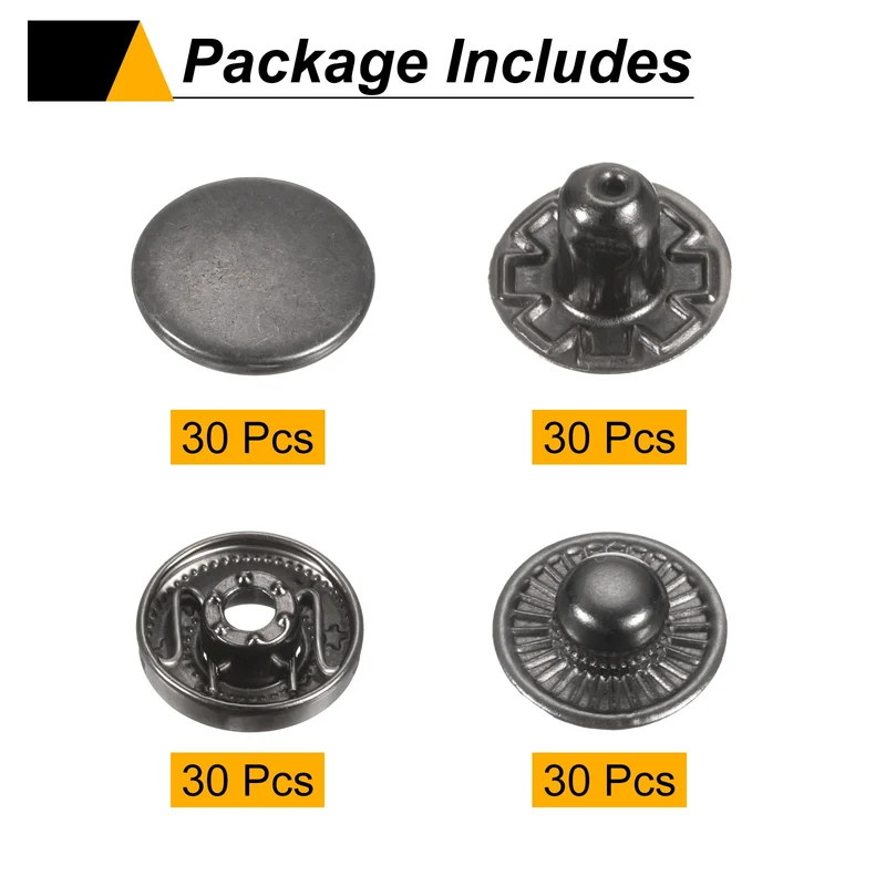 30Set Press-Stud Cap Button 17mm Metal Snap Fastener for Leathers, Gun
