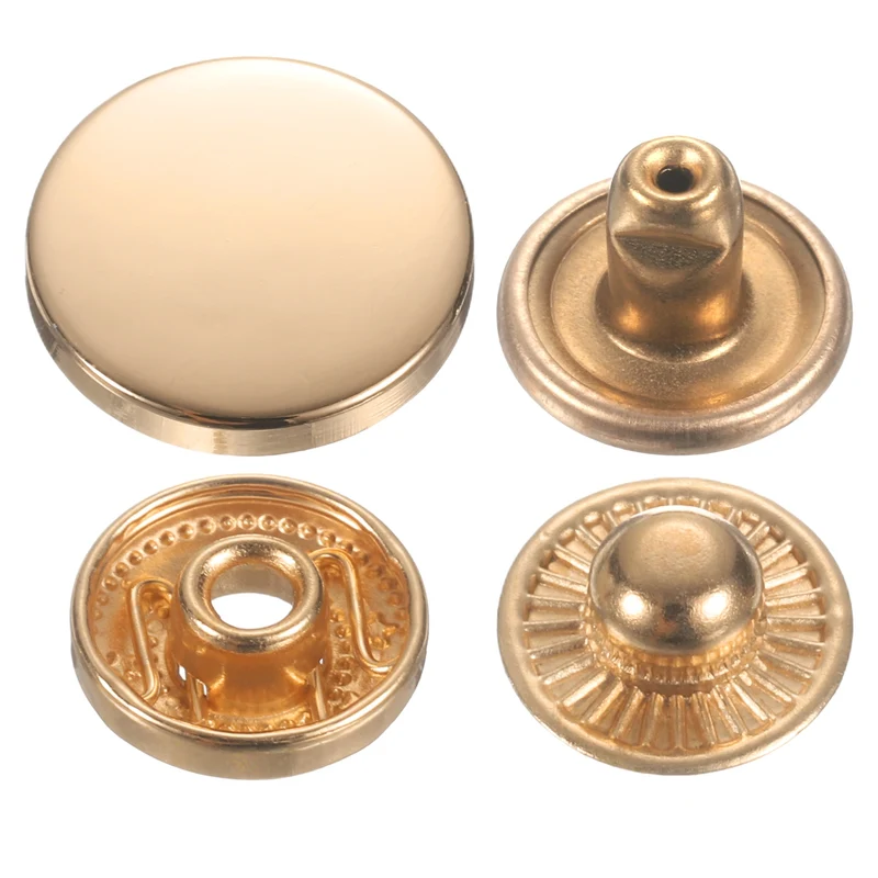 30Set Press-Stud Cap Button 17mm Metal Snap Fastener for Leathers, Gold