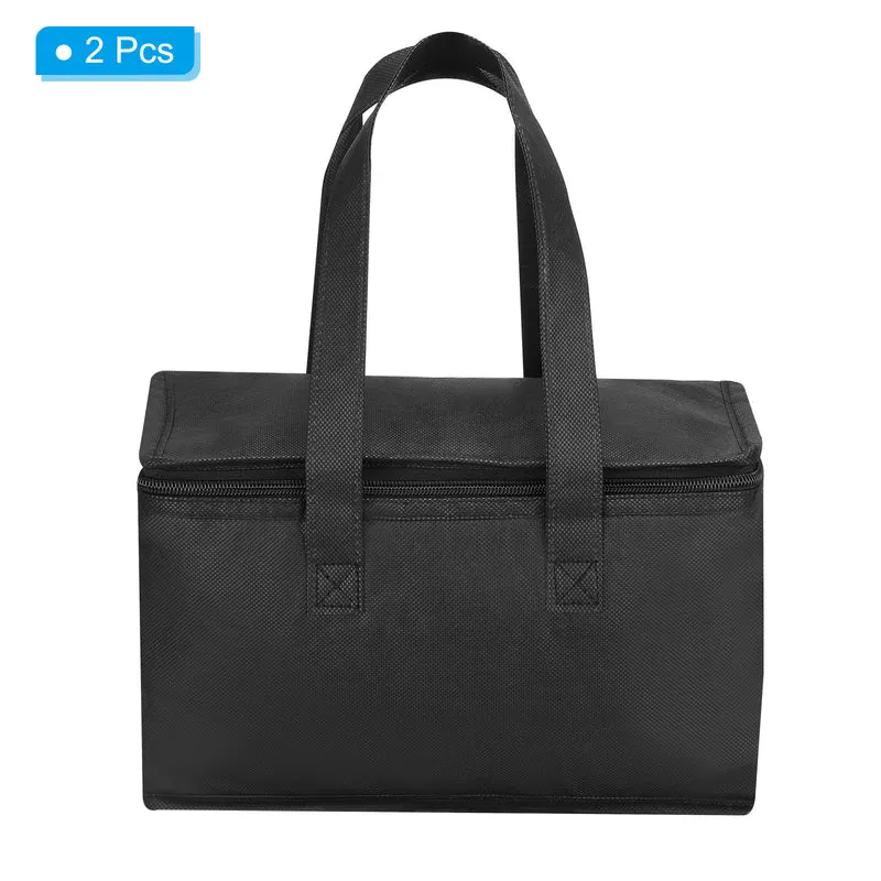 2Pcs 11"x5.5"x6.7" Insulated Reusable Grocery Bag Food Delivery Tote Bag, Black