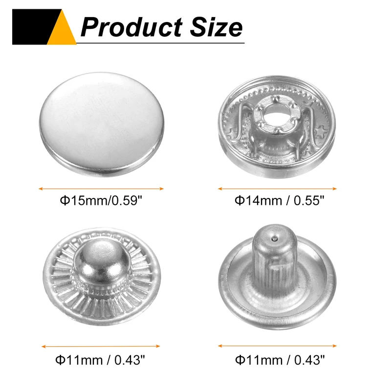 30Set Press-Stud Cap Button 15mm Metal Snap Fastener for Leathers, Silver
