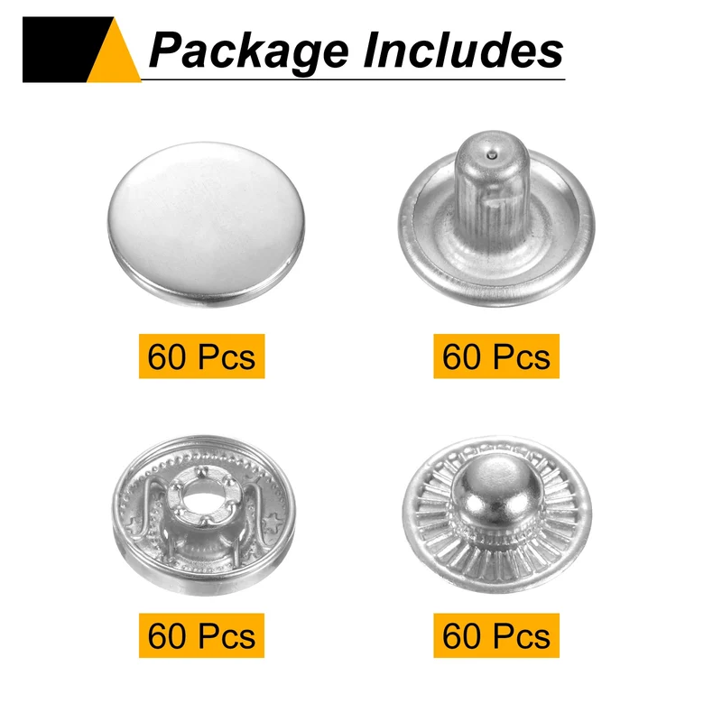 30Set Press-Stud Cap Button 15mm Metal Snap Fastener for Leathers, Silver