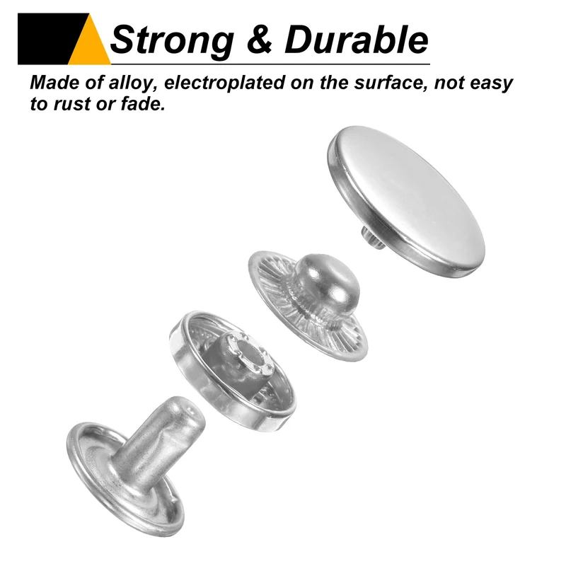 30Set Press-Stud Cap Button 15mm Metal Snap Fastener for Leathers, Silver