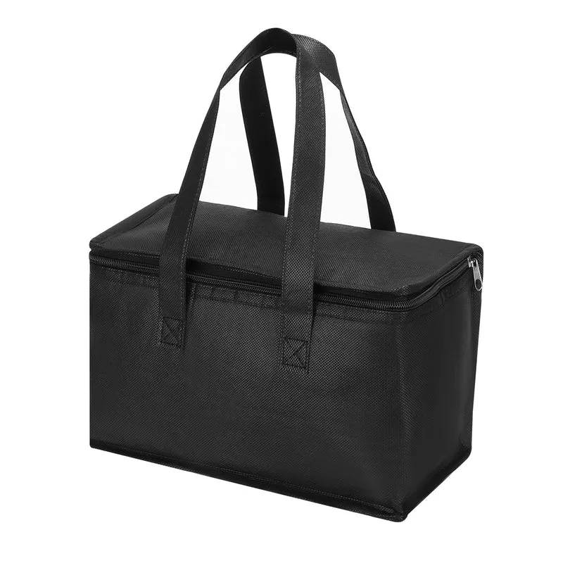 11"x5.5"x6.7" Insulated Reusable Grocery Bag, Food Delivery Insulated Cooler Tote Bag with Zipper Collapsible for Hot Cold Transport Shopping, Black