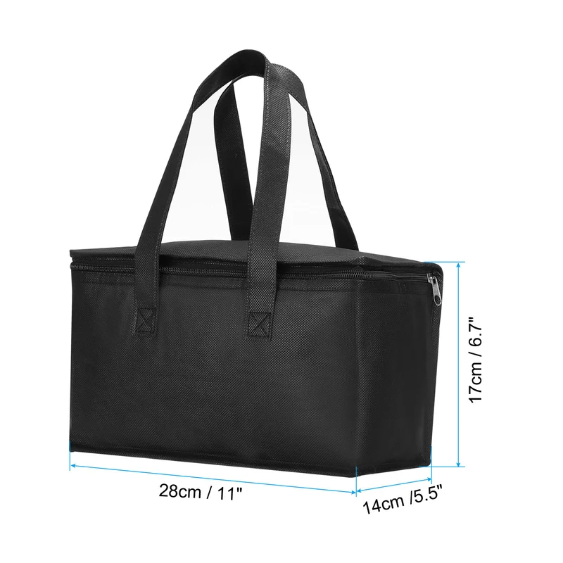 11"x5.5"x6.7" Insulated Reusable Grocery Bag, Food Delivery Insulated Cooler Tote Bag with Zipper Collapsible for Hot Cold Transport Shopping, Black