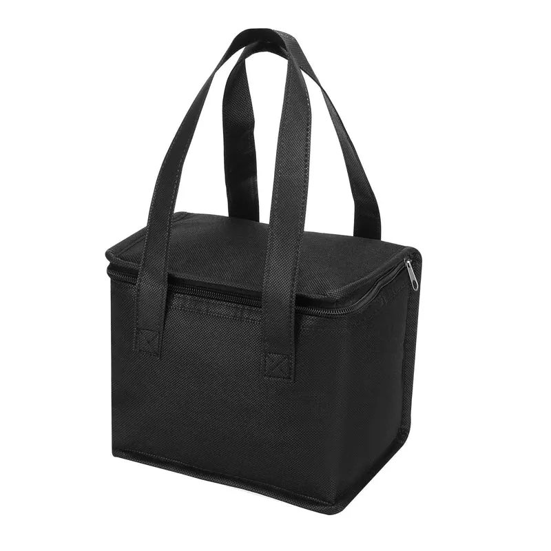 8.3"x5.5"x6.7" Insulated Reusable Grocery Bag, Food Delivery Insulated Cooler Tote Bag with Zipper Collapsible for Hot Cold Transport Shopping, Black