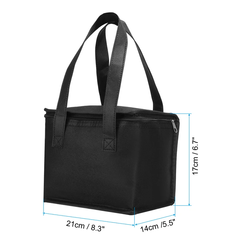 8.3"x5.5"x6.7" Insulated Reusable Grocery Bag, Food Delivery Insulated Cooler Tote Bag with Zipper Collapsible for Hot Cold Transport Shopping, Black