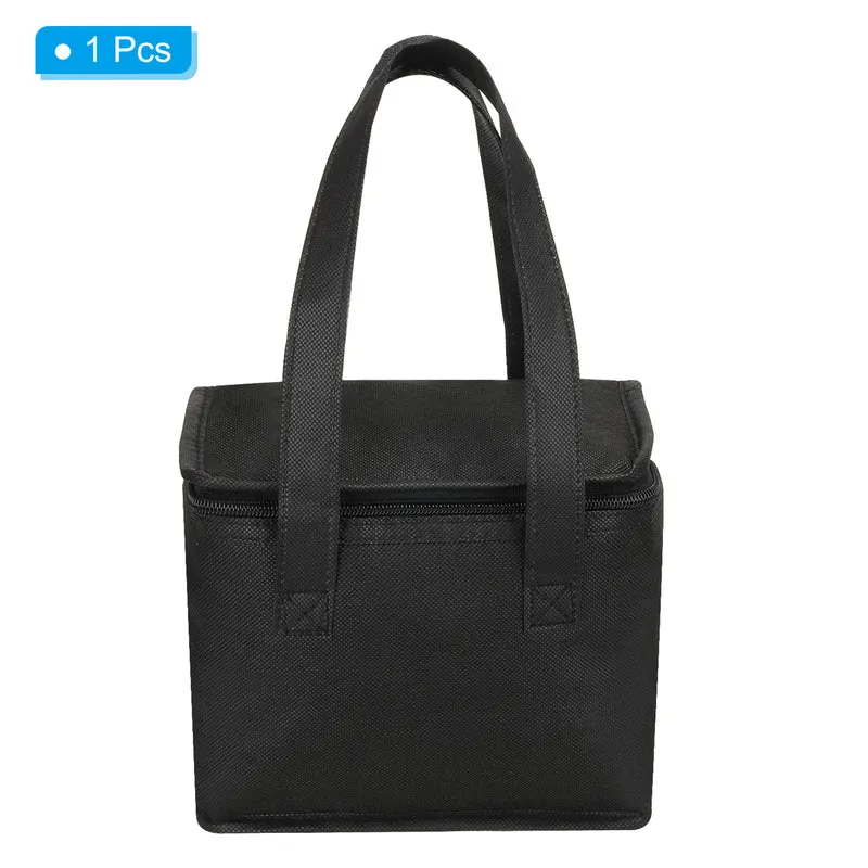 8.3"x5.5"x6.7" Insulated Reusable Grocery Bag, Food Delivery Insulated Cooler Tote Bag with Zipper Collapsible for Hot Cold Transport Shopping, Black