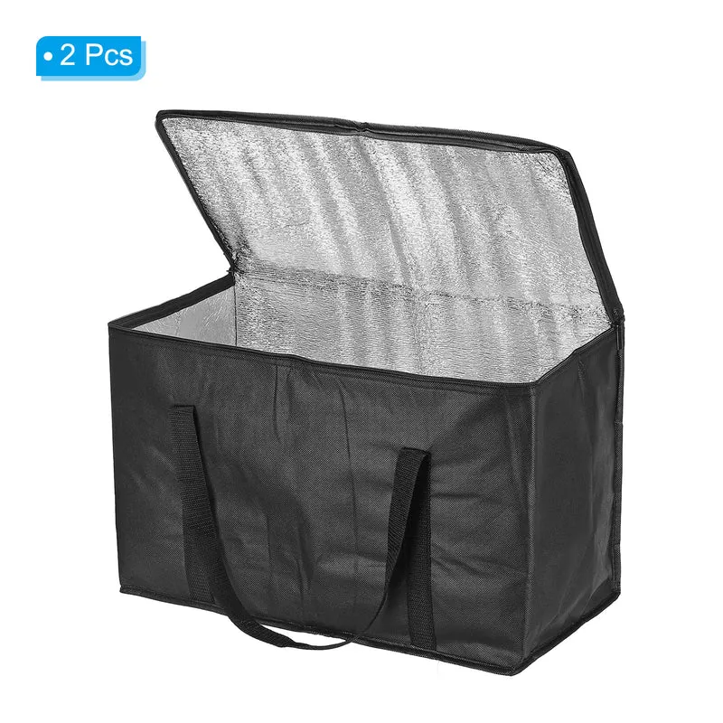 2Pcs 20.1"x10"x13" Insulated Reusable Grocery Bags Food Delivery Tote Bag, Black