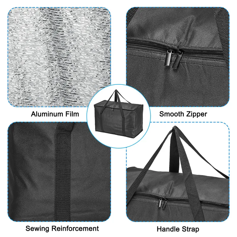 2Pcs 20.1"x10"x13" Insulated Reusable Grocery Bags Food Delivery Tote Bag, Black