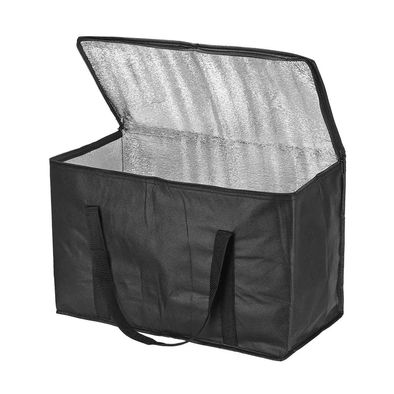 20.1"x10"x13" Insulated Reusable Grocery Bag, Food Delivery Insulated Cooler Tote Bag with Zipper Collapsible for Hot Cold Transport Shopping, Black