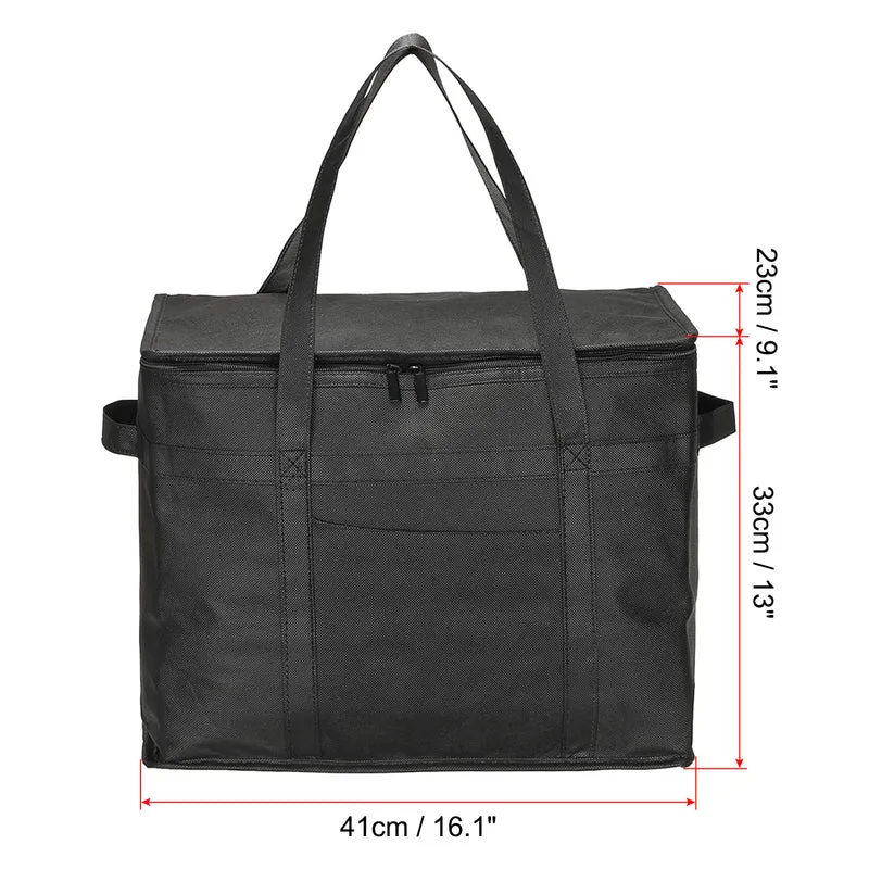 16.1"x9.1"x13" Insulated Reusable Grocery Shopping Bag with Pocket, Black