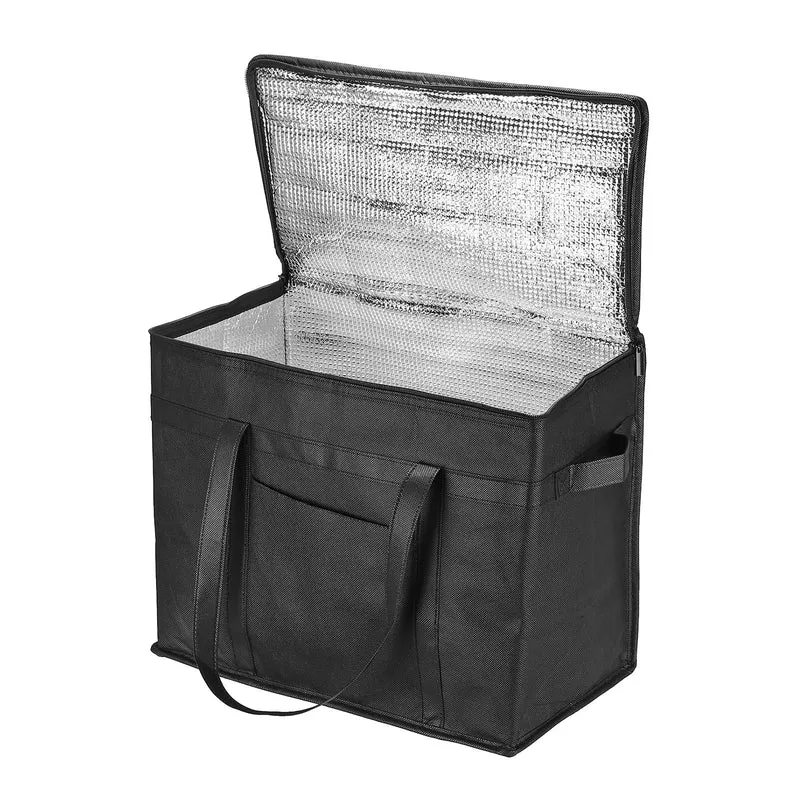 16.1"x9.1"x13" Insulated Reusable Grocery Shopping Bag with Pocket, Black