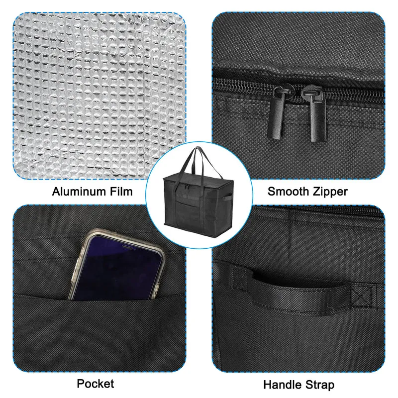 16.1"x9.1"x13" Insulated Reusable Grocery Shopping Bag with Pocket, Black