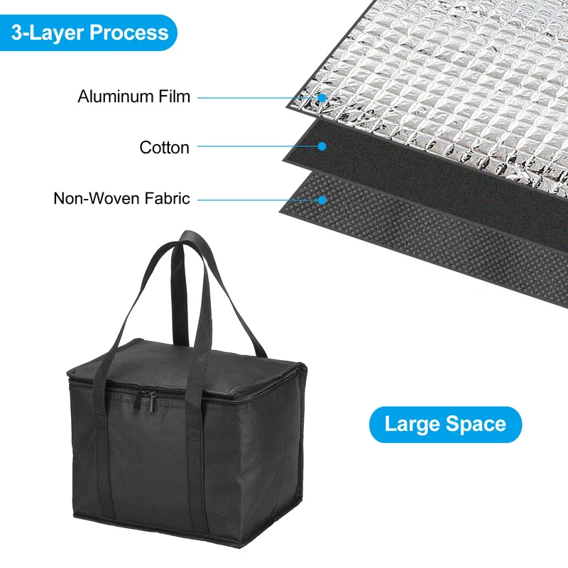 11.4"x9.1"x9.1" Insulated Reusable Grocery Bag Food Tote Bag, Black
