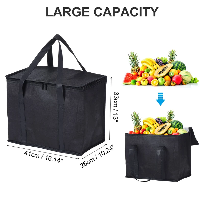 4 Pack X-Large Insulated Food Reusable Grocery Bag with Zipper Thermal Food Bag