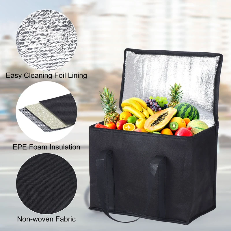 4 Pack X-Large Insulated Food Reusable Grocery Bag with Zipper Thermal Food Bag