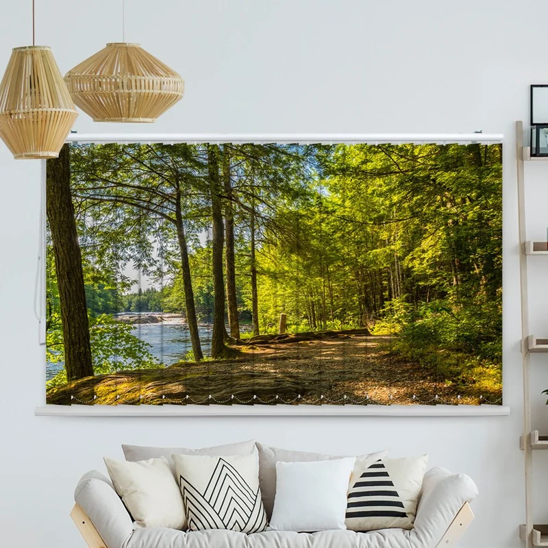 Lamellenvorhang Motiv "Wald Fluss Weg"