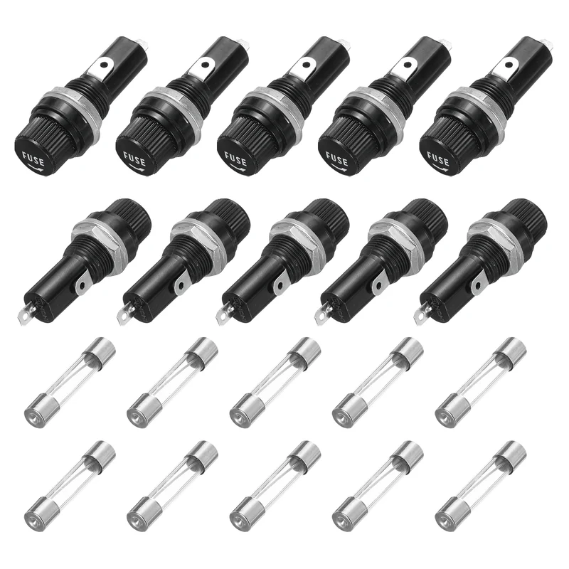 10pcs Panel Mounted Fuse Holders 250V 125V 20A 10pcs Fast-Blow Glass Fuses