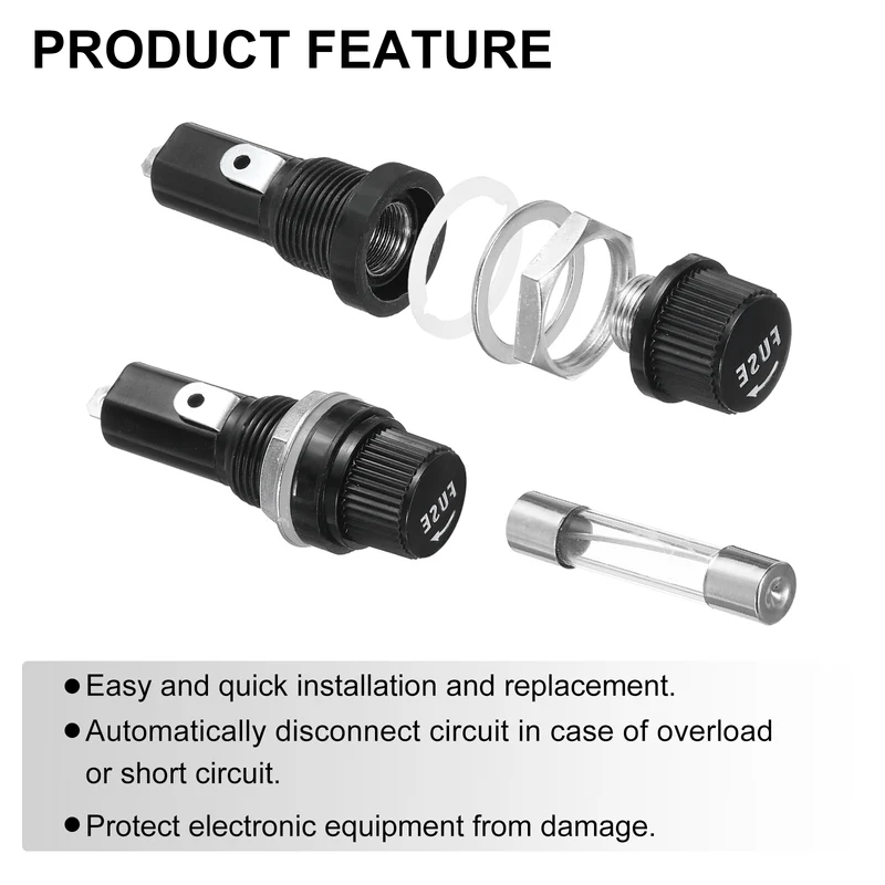 10pcs Panel Mounted Fuse Holders 250V 125V 20A 10pcs Fast-Blow Glass Fuses