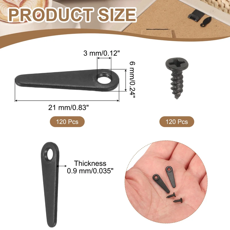 120pcs 0.83" Picture Frame Backing Clips with Screw, Pointer-Shaped Black