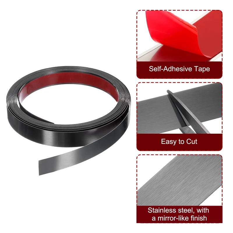 16.4ft x 0.79" Wall Molding Trim Brushed Finish Metal Strip Trim Black