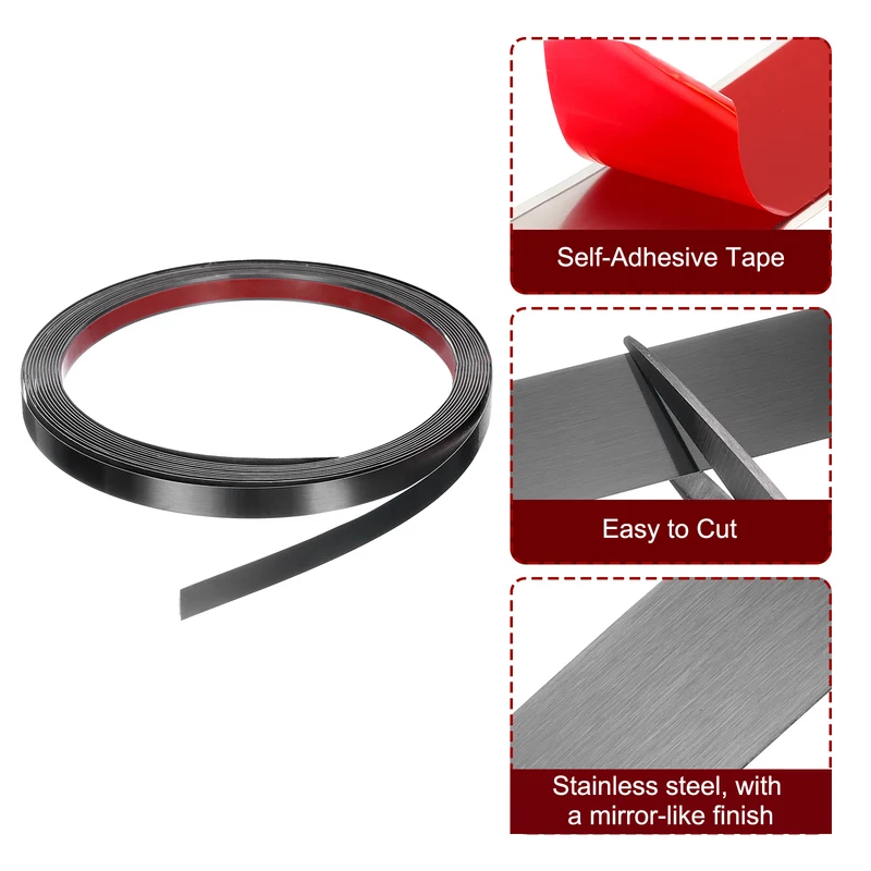 16.4ft x 0.39" Wall Molding Trim, Brushed Finish with Glove and Card, Black
