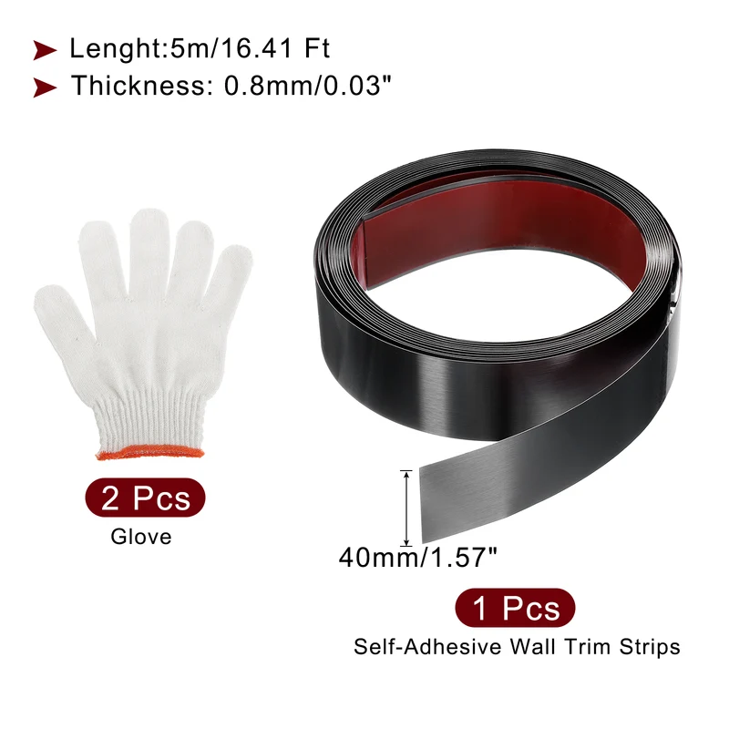 16.4ft x 1.57" Wall Molding Trim, Brushed Finish with Glove, Black