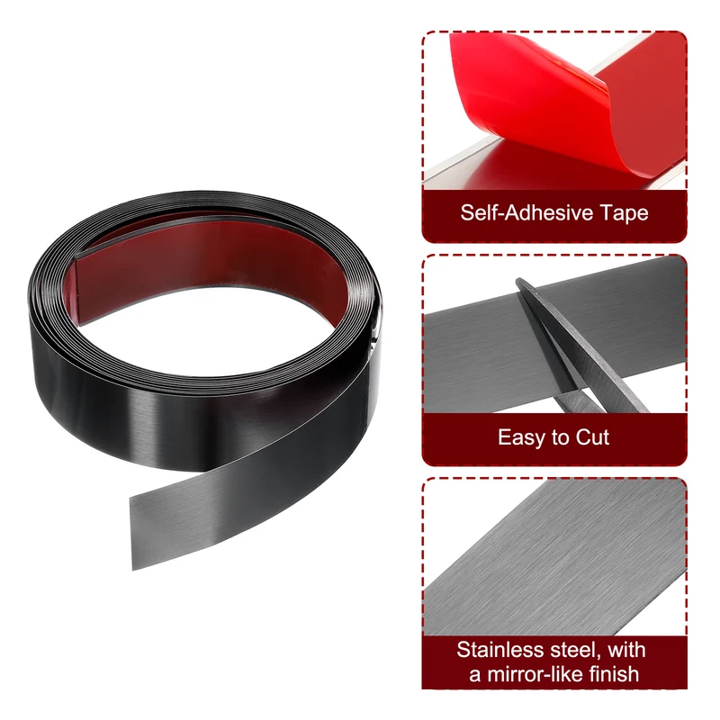 16.4ft x 1.57" Wall Molding Trim Brushed Finish Metal Strip Trim Black