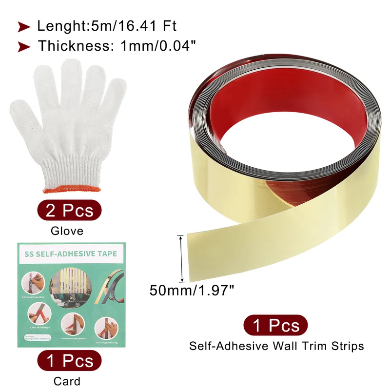 16.4ft x 1.97" Wall Molding Trim, Mirror Finish with Glove and Card, Gold