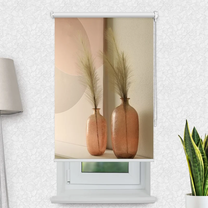 Motivrollo 'Blumendekor Vor Weisser Wand' | Bis B 430 x H 440 cm