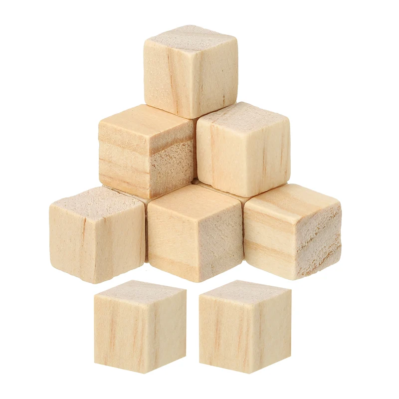 0.4 Inch Unfinished Wooden Blocks, 180 Pack Natural Wood Cube Square Wood Blocks