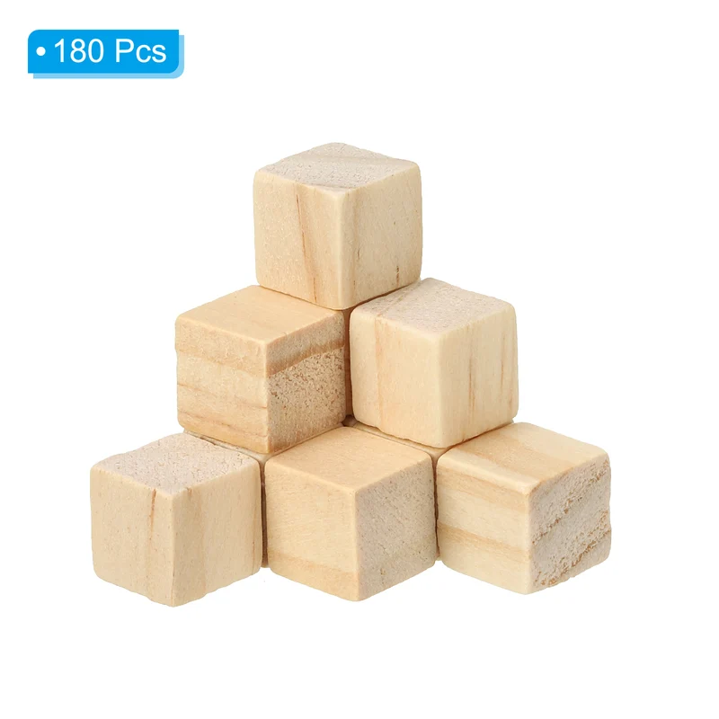 0.4 Inch Unfinished Wooden Blocks, 180 Pack Natural Wood Cube Square Wood Blocks